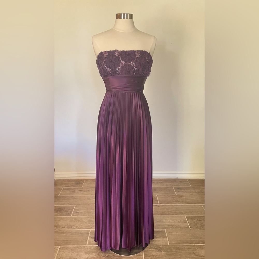 Speechless Pleated Purple Dress with Flower and Sequins on Top